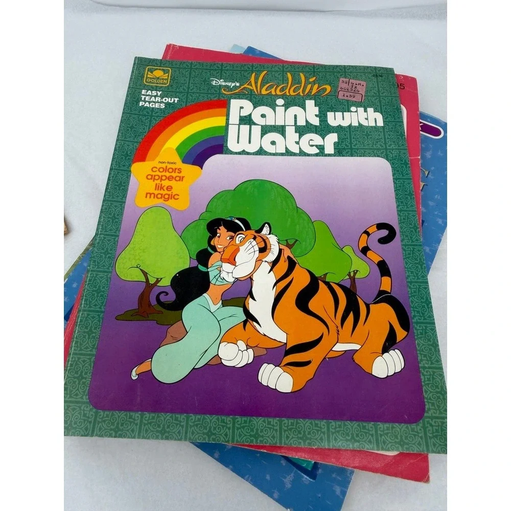Vintage Coloring Activity Book LOT 90s Kids OS Aladdin Lion King Huckleberry